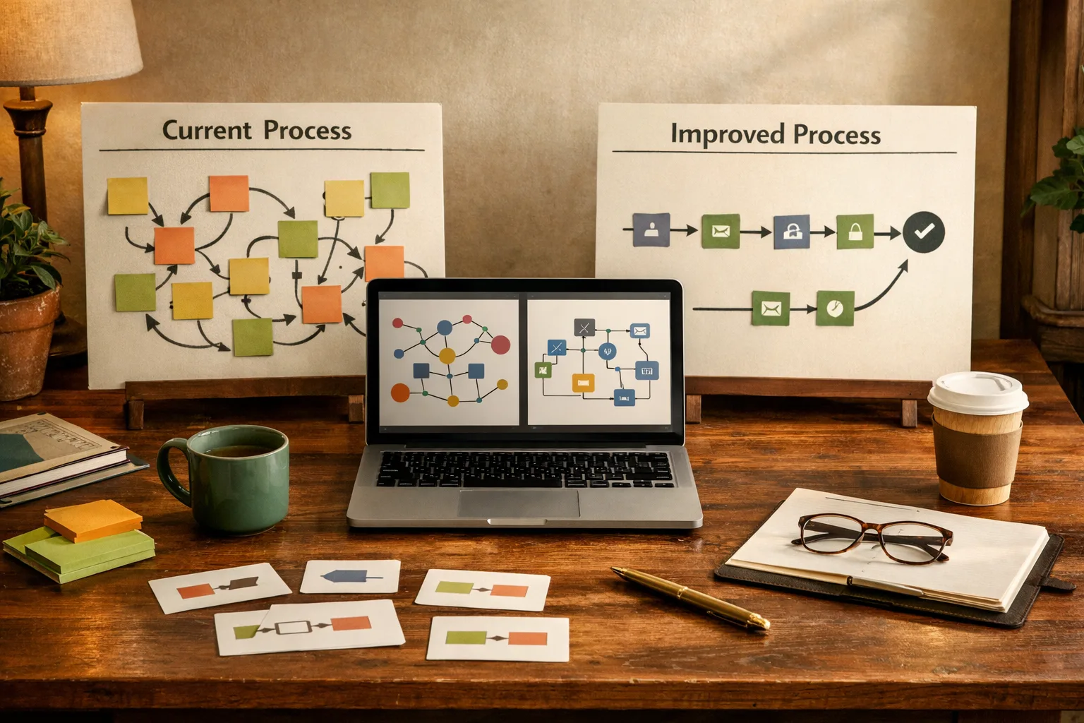 A business AI training table with workflow cards and implementation notes
